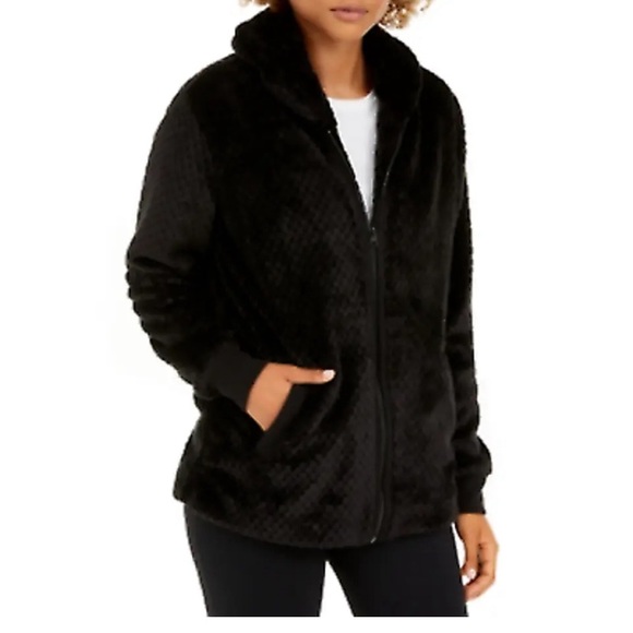 Ideology Women Quilted Faux-Fur Fleece Winter Jacket Full-Zip Black Small - Picture 5 of 6